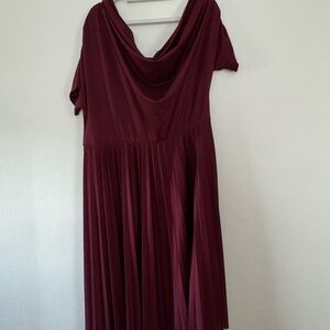 Burgundy Asymmetric Neckline Dress